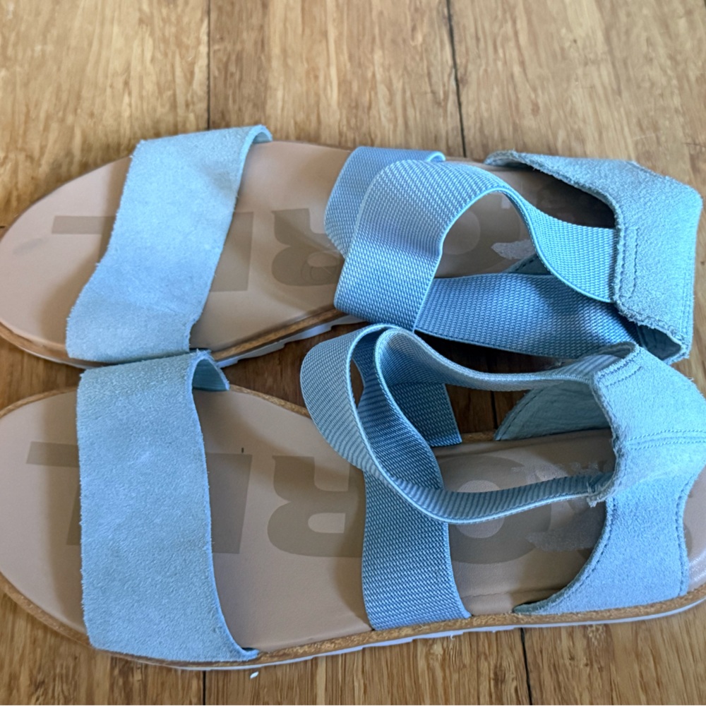 Sorel Light Blue Suede & Elastic Strap Women's Sandals